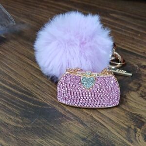 Pink Glitter Mini Bag & Pom Pom  Bag Charm Or Key Ring New